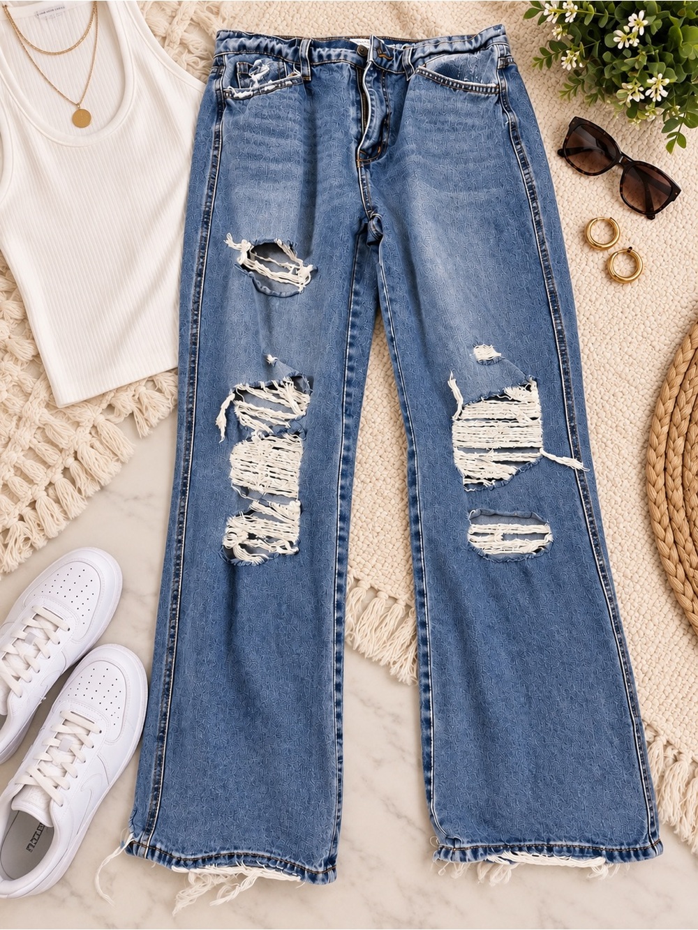 Flying Monkey Vintage Straight Distressed Jeans Size 29 Medium Wash